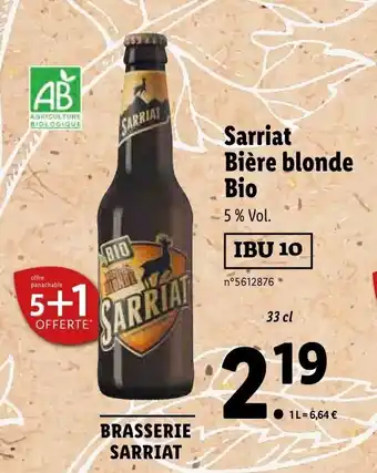Lidl Sarriat bière blonde bio offre