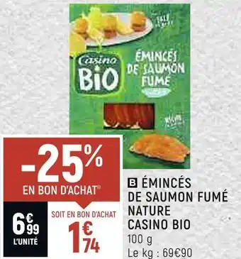 Petit Casino Casino bio émincés de saumon fumé nature offre
