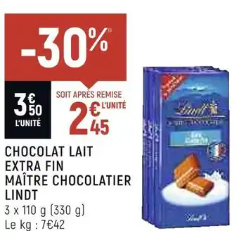 Petit Casino Lindt chocolat lait extra fin maître chocolatier offre