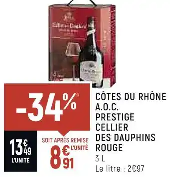 Petit Casino Cellier des dauphins côtes du rhône a.o.c. prestige rouge offre
