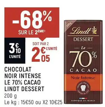 Spar Lindt dessert chocolat noir intense le 70% cacao offre
