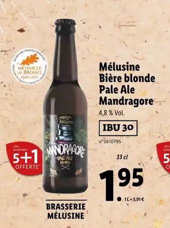 Lidl Mélusine bière blonde pale ale mandragore offre