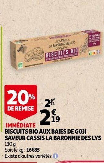 Auchan Biscuits bio aux baies de goji saveur cassis la baronnie des lys offre
