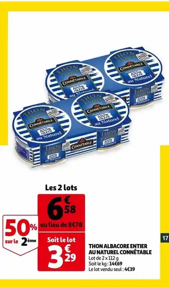 Auchan Thon albacore entier au naturel connétable offre