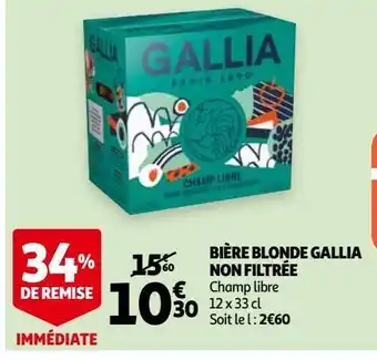 Auchan Bière blonde gallia non filtrée offre
