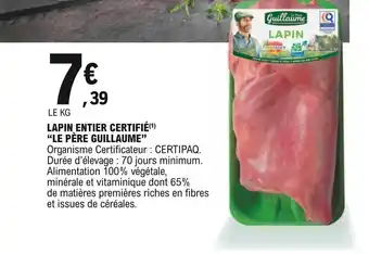E.Leclerc Lapin Entier Certifié Père Guillaume offre