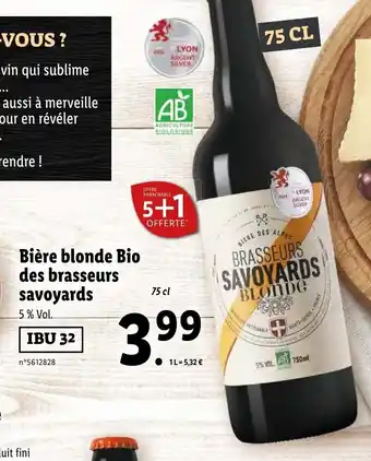 Lidl Bière blonde bio des brasseurs savoyards offre