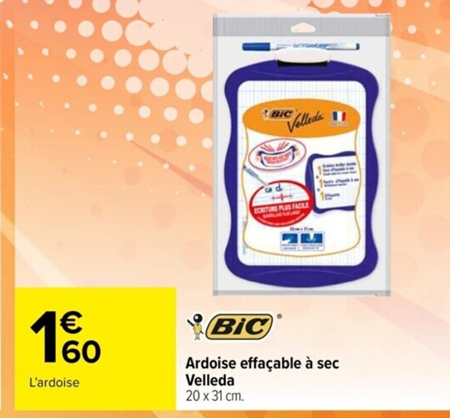 Promo Bic Ardoise Effaçable à Sec Velleda chez Carrefour