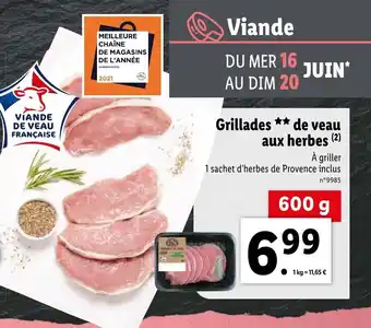 Lidl Grillades de veau aux herbes offre