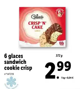 Lidl 6 Glaces sandwich cookie crisp offre