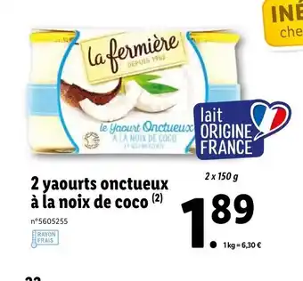 Lidl 2 Yaourts onctueux à la noix de coco offre