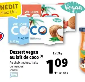 Lidl Dessert vegan au lait de coco offre