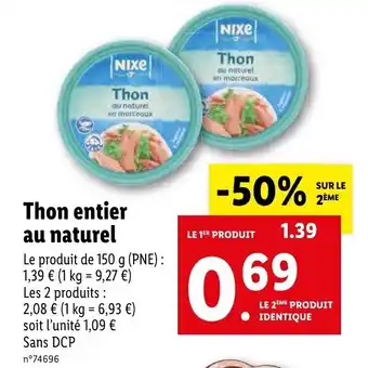 Lidl Thon entier au naturel offre
