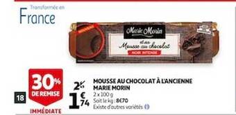Auchan Mousse Au Chocolat à L'ancienne Marie Morin offre