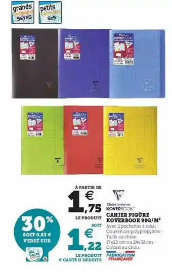 Hyper U Cahier Piqûre Koverbook 90g-m² offre