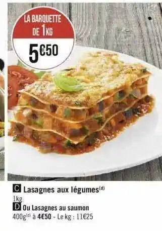 Géant Casino Lasagnes Aux Légumes Ou Lasagnes Au Saumon offre