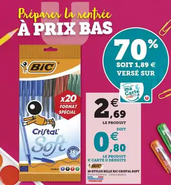 Super U BIC 20 stylos bille bic cristal soft offre