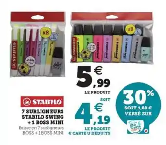 Super U STABILO 7 surligneurs stabilo swing + 1 boss mini offre