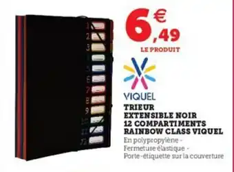 Super U VIQUEL trieur extensible noir 12 compartiments rainbow class viquel offre