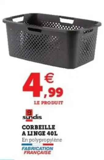 Super U SUNDIS corbeille a linge 40L offre