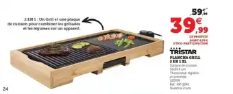 Super U TRISTAR plancha grill 2 en 1 XL offre
