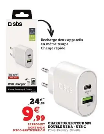 Super U Chargeur secteur sbs double usb a - usb c offre