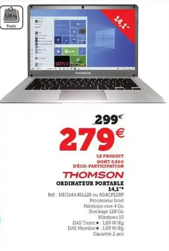Super U THOMSON ordinateur portable 14,1" offre