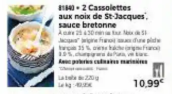 Thiriet 2 cassolettes aux noix de st-jacques sauce bretonne offre
