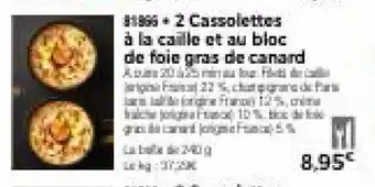 Thiriet 2 cassolettes à la caille et au bloc de foie gras de canard offre