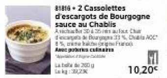 2 cassolettes d'escargots de bourgogne sauce au chablis