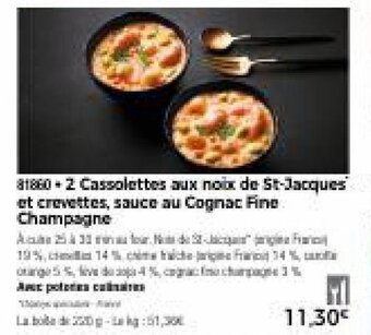 Thiriet 2 cassolettes aux noix de st-jacques et crevettes, sauce au cognac fine champagne offre