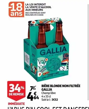 Auchan Supermarché Bière blonde non filtrée gallia offre