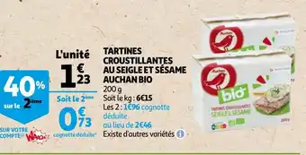 Auchan Tartines Croustillantes au Seigle et Sésame offre