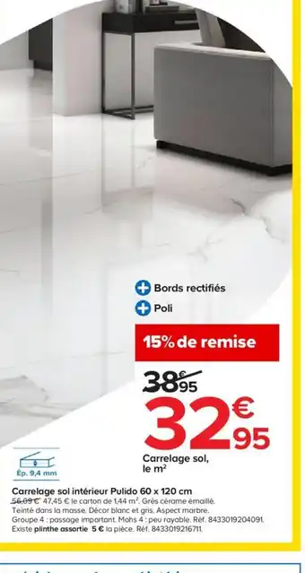 Castorama Carrelage Sol Intérieur Pulido 60x120cm offre