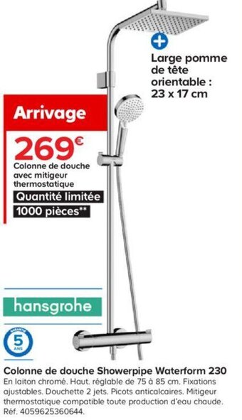 Castorama Colonne de Douche Showerpipe Waterform 230 offre