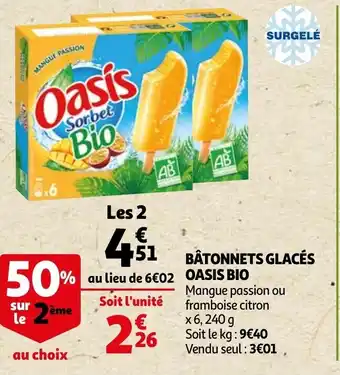 Auchan Bâtonnets Glaces Oasis Bio offre