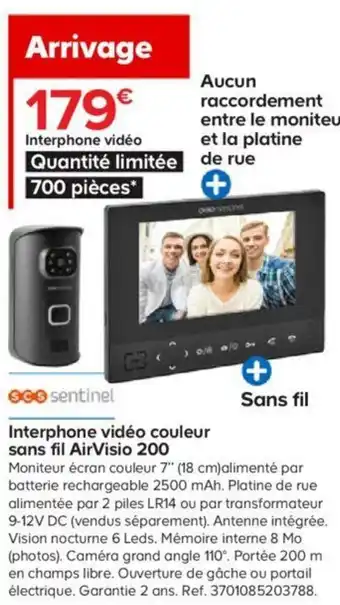 Castorama Interphone Vidéo Couleur sans Fil Air Visio 200 offre