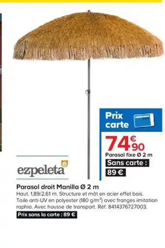 Castorama Parasol Droit Manilla 2m offre