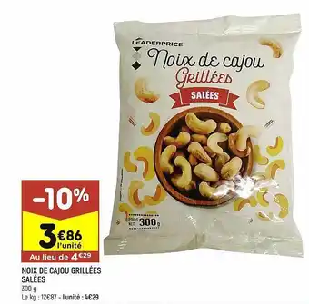 Leader Price Noix De Cajou Grillées Salées offre