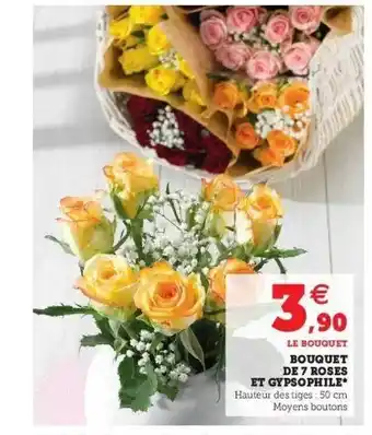 Super U Bouquet De 7 Roses Et Gypsophile offre