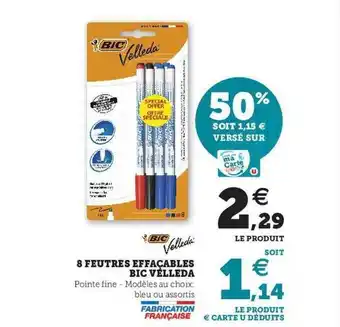 Super U 8 Feutres Effaçables Bic Velleda offre