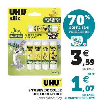 Super U 5 Tubes De Colle Uhu Renature offre