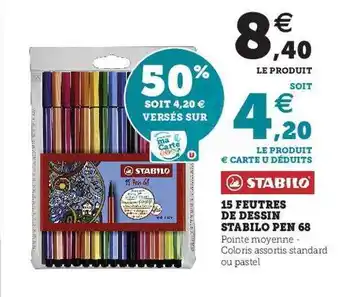 Super U 15 Feutres De Dessin Stabilo Pen 68 offre