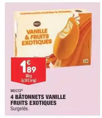 ALDI Mucci 4 Bâtonnets Vanille Fruits Exotiques offre