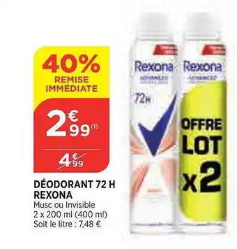 Bi1 Déodorant 72 H Rexona offre