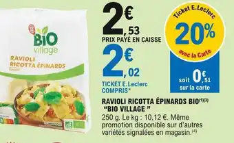 E.Leclerc Ravioli Ricotta épinards Bio offre