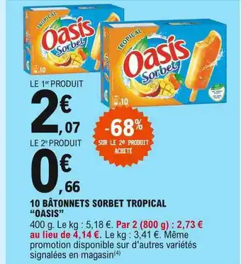 E.Leclerc 10 Bâtonnets Sorbet Tropical offre