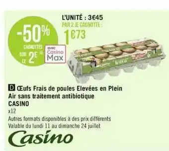 Géant Casino Oeufs Frais De Poules élevées En Plein Air Sans Traitement Antibiotique Casino offre