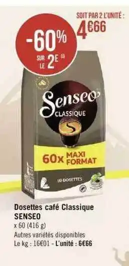 Géant Casino Dosettes Café Classique Senseo offre