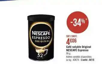 Géant Casino Café Soluble Original Nescafé Espresso offre